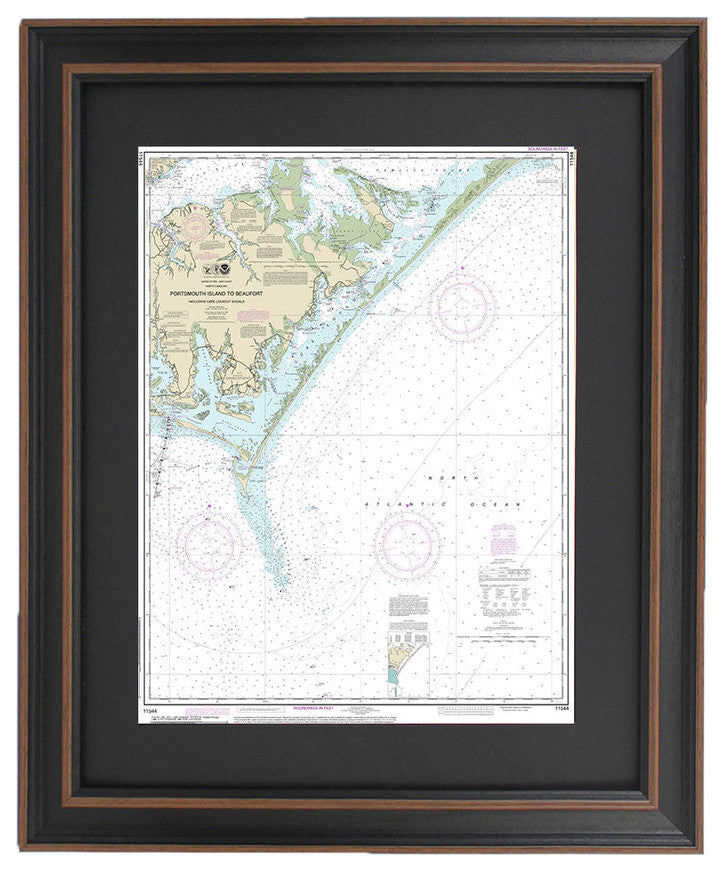 Poster Size Framed Nautical Chart Portsmouth Island to Beaufort and Cape Lookout
