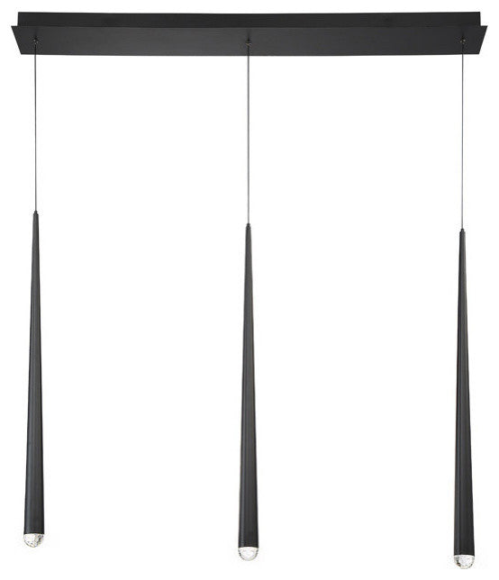 Cascade LED 3-Light Crystal Linear Chandelier 3500K, Black
