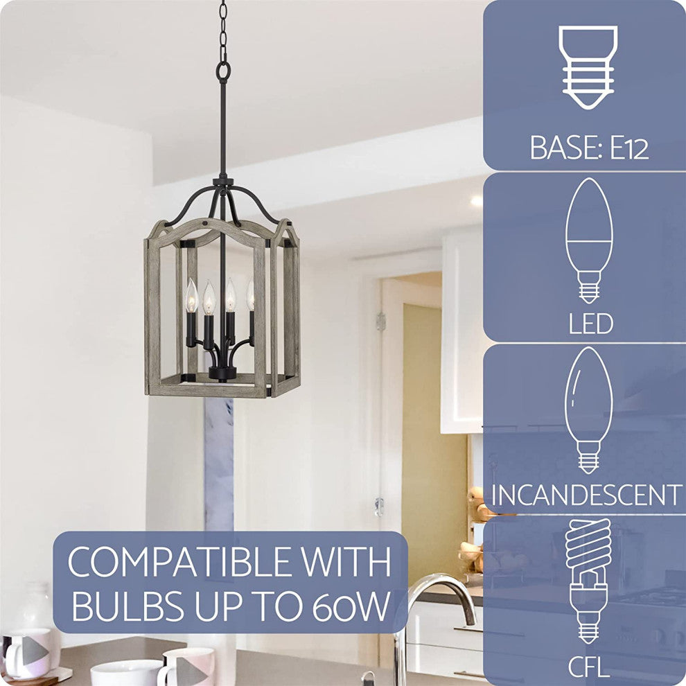4 Light Farmhouse Chandelier Vintage Wood Pendant Light
