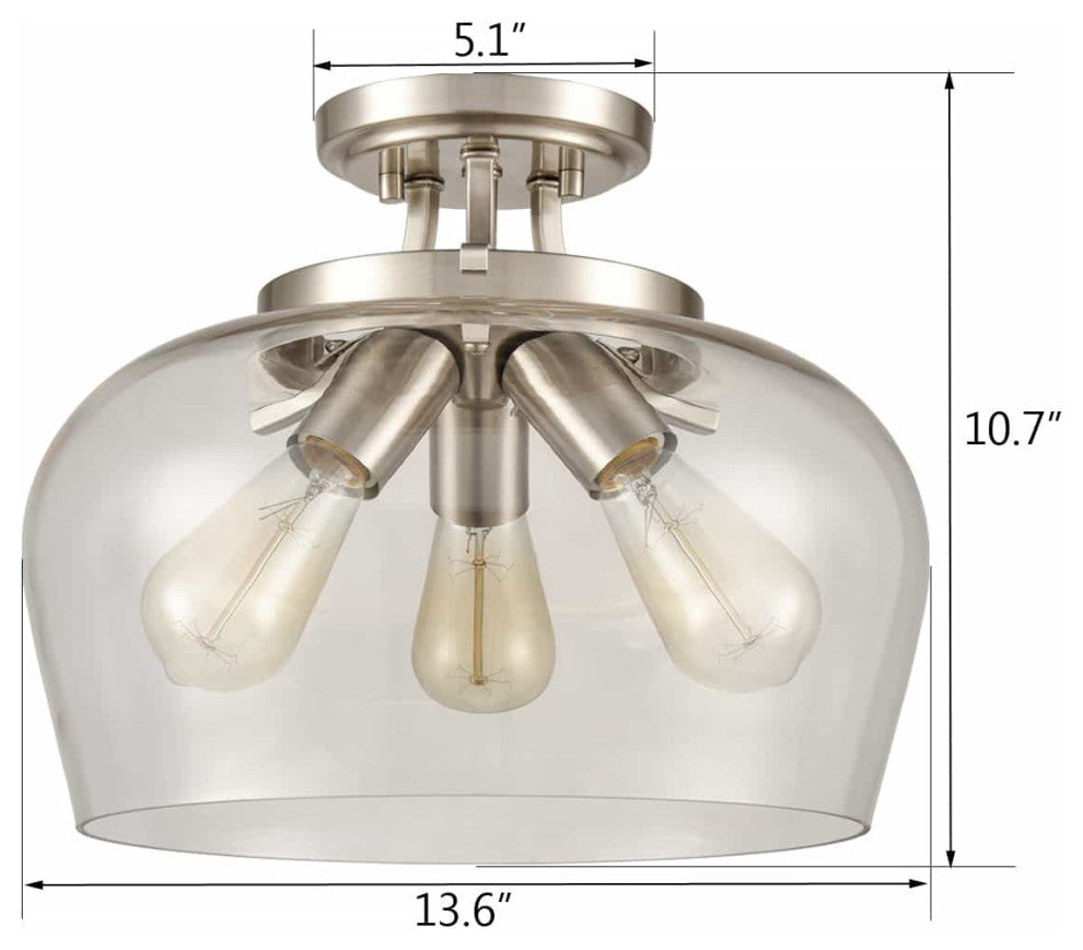 3-Light Glass Ceiling Lights, Brushed Nickel