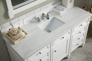 Brittany 60" Single Vanity, Bright White w/ Arctic Fall Solid Surface Top