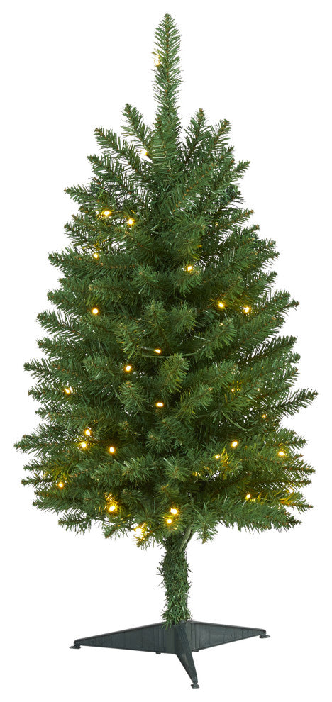3' Slim Green Mountain Pine Artificial Christmas Tree With 50 Clear LED Lights