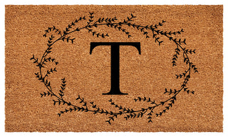 Calloway Mills Rustic Leaf Vine Monogrammed Doormat, 24"x36", Letter T