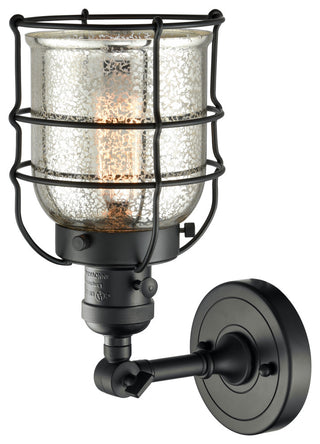 Small Bell Cage 1-Light Sconce, Matte Black, Glass: Silver Mercury