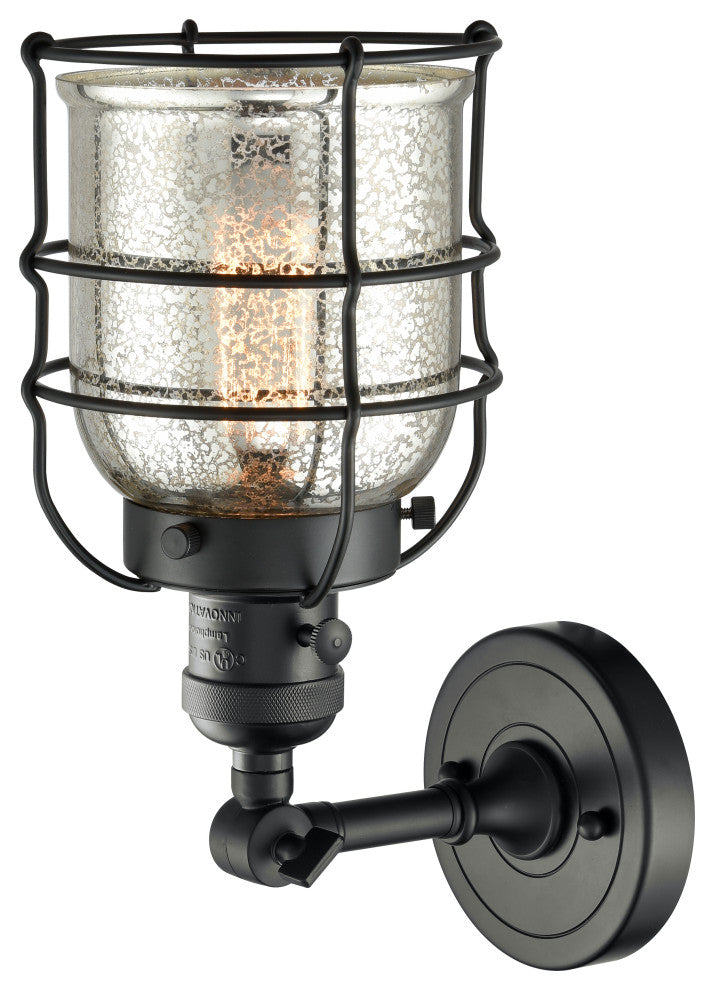 Small Bell Cage 1-Light Sconce, Matte Black, Glass: Silver Mercury