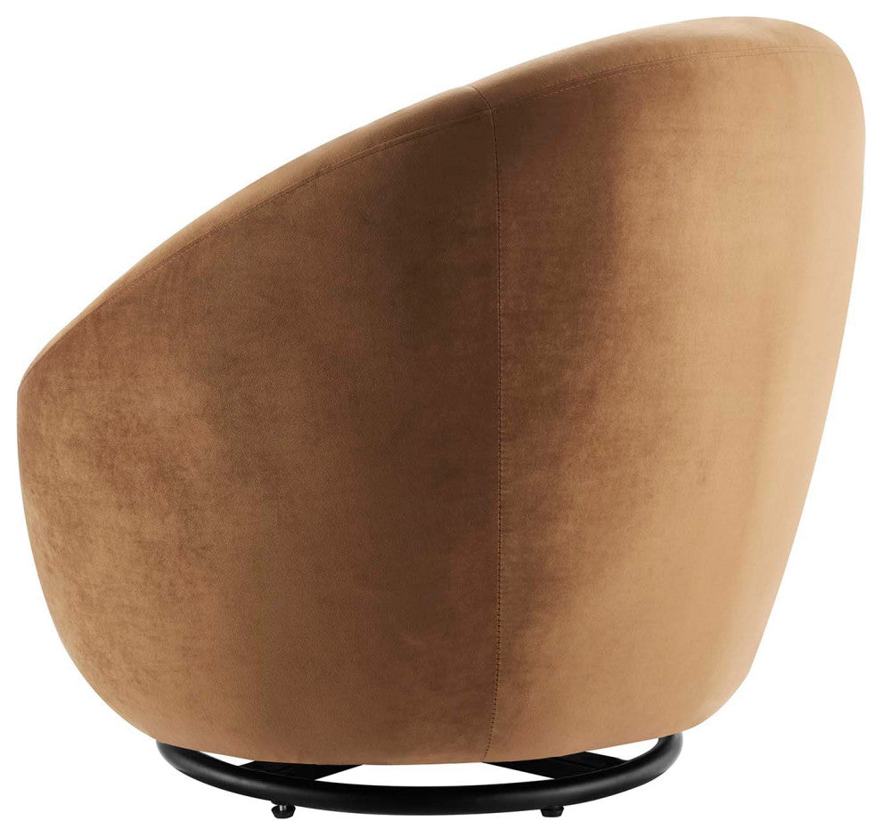 Armchair Swivel Accent Chair, Black Brown, Velvet, Modern, Lounge Hospitality