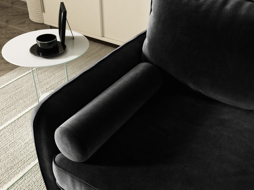 The Audrey I Velvet Round Arm Loveseat, Charcoal Black