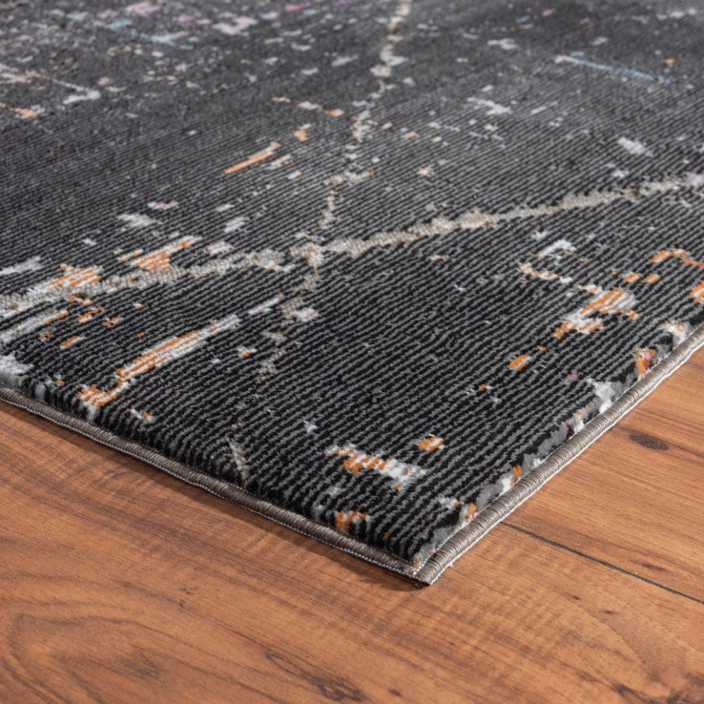 8" x 10" Distressed Black Abstract Area Rug