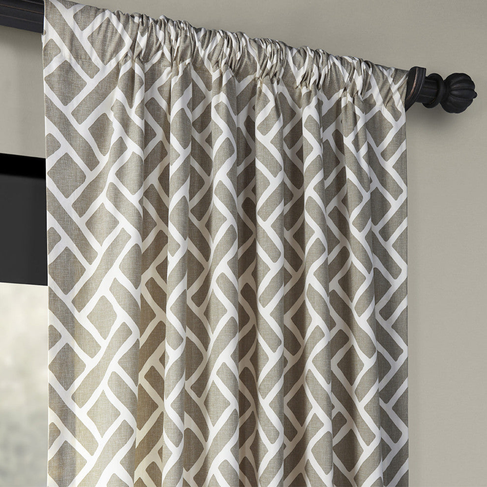 Martinique Taupe Printed Cotton Curtain Single Panel, 50"x120"