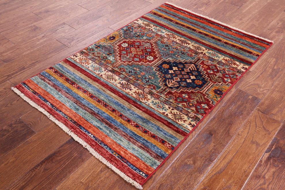 Super Kazak Khorjin Hand Knotted Wool Rug 2' 7" X 4' 0" Q11034