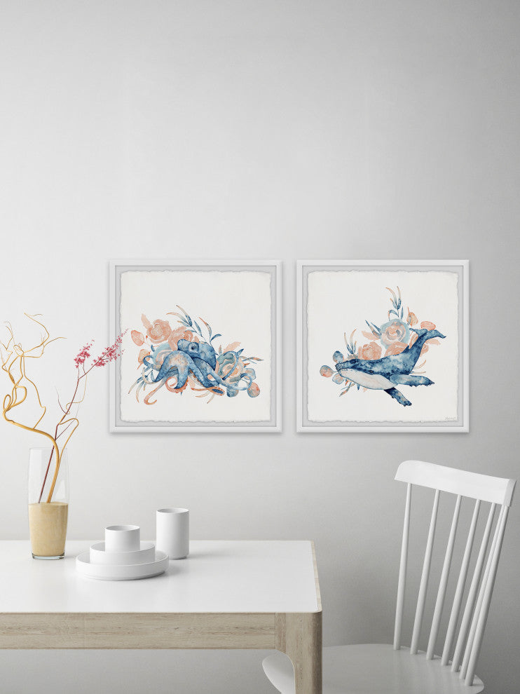 Octopus and Whale Diptych, 2-Piece Set, 18x18 Panels