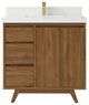 Madison Teak 36 Center Sink Bath Vanity in Dark Natural 2" White Quartz