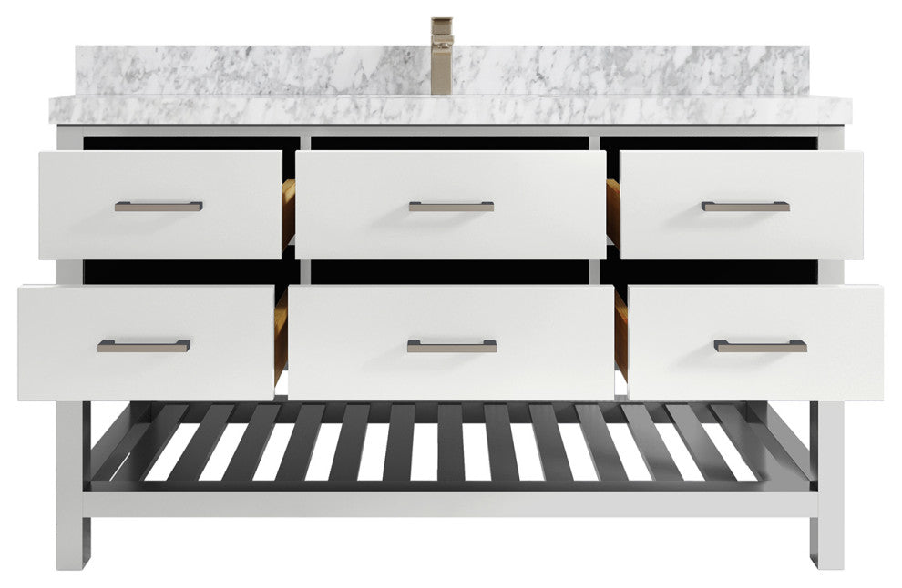 Parker 60 Single Sink Bathroom Vanity in White 2" Carrara Marble