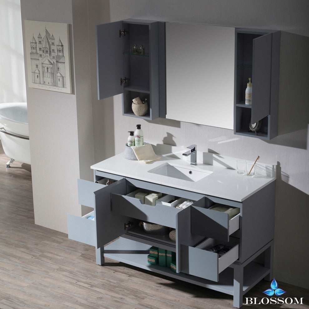 Monaco 54" Vanity Set With Mirror and Wall Cabinets