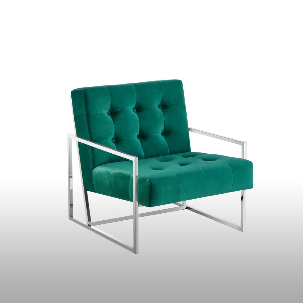 Beethoven Blue Velvet With Gold Plated Accent Chair, Green/Silver