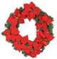 Pre-Lit B/O Artificial Poinsettia Christmas Wreath, Clear LED Lights, 24"