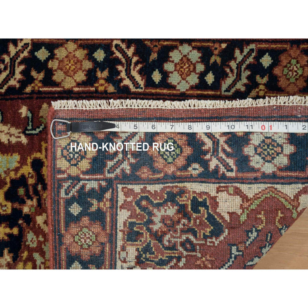 Rust Red Antiqued Sarouk Re-Creation Pure Wool Hand Knotted Rug, 2'x3'2"