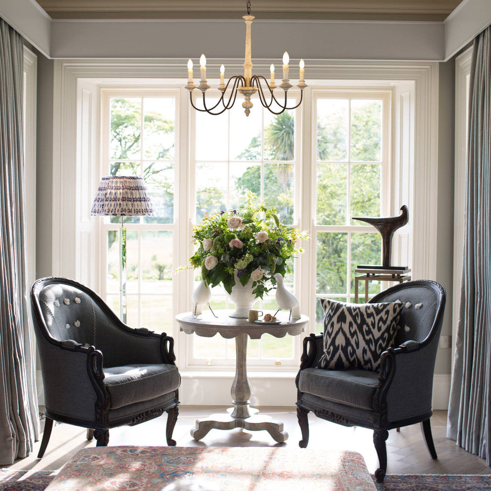 6 Light Candle Style Classic chandelier With Wood Accents
