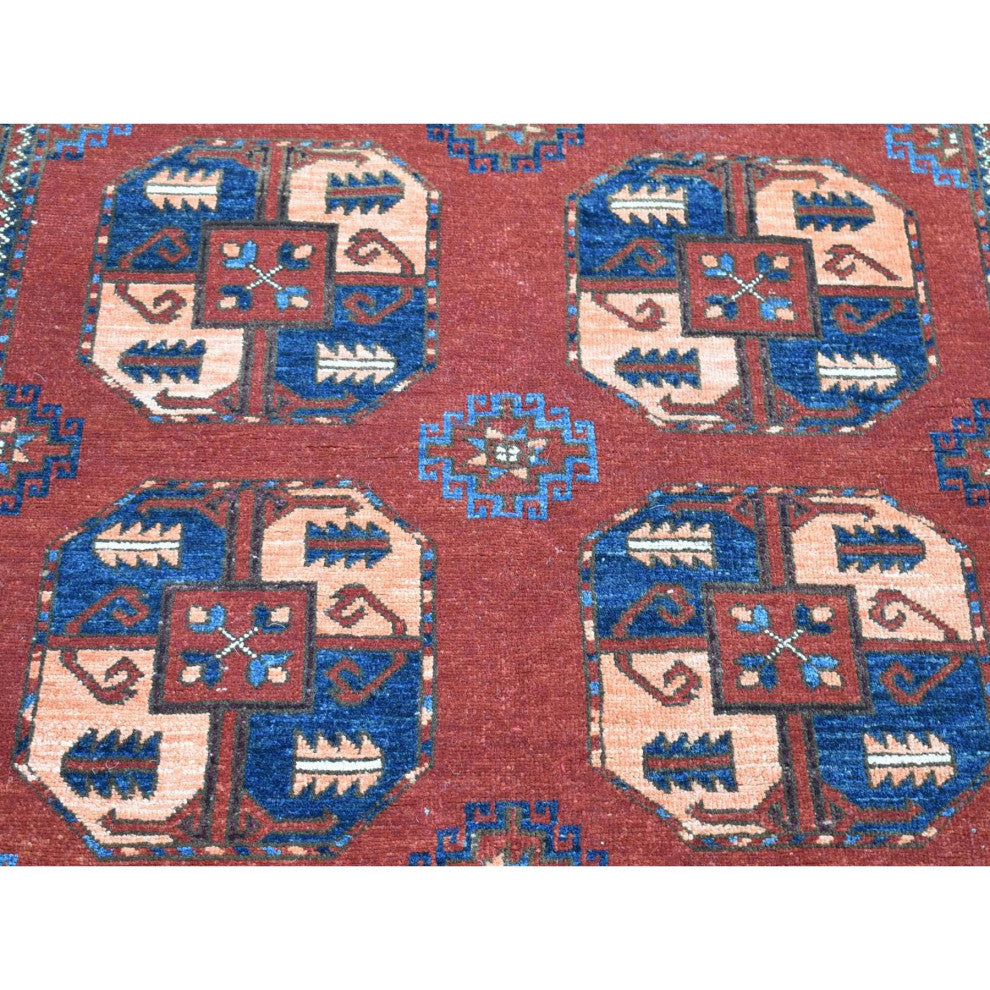 Rust Red, Afghan Ersari, Hand Knotted Pure Wool Oriental Rug, 3'10"x5'10"
