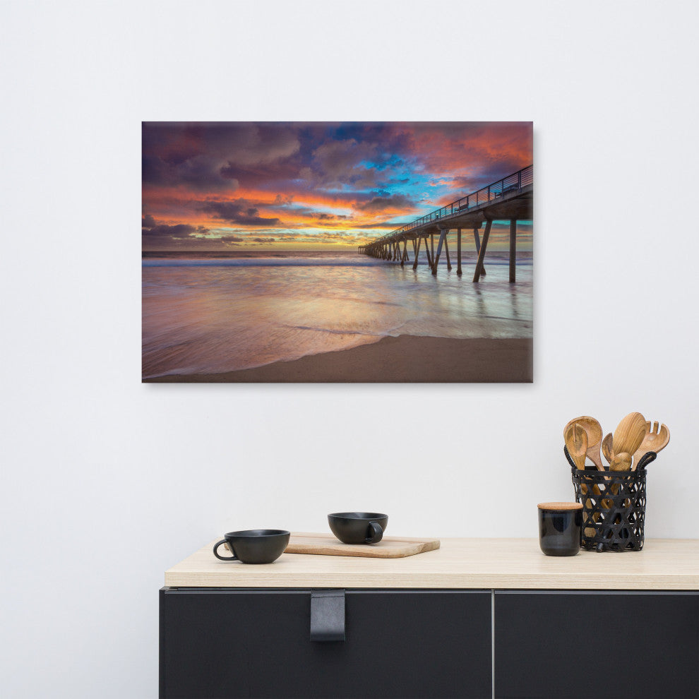 Dreamy Pier at Sunset Coastal Landscape Photo Canvas Wall Art Prints, 24" X 36"