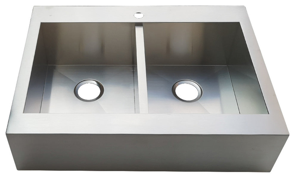 Gourmetier Drop-In 36" Double Bowl Farmhouse Kitchen Sink, Brushed