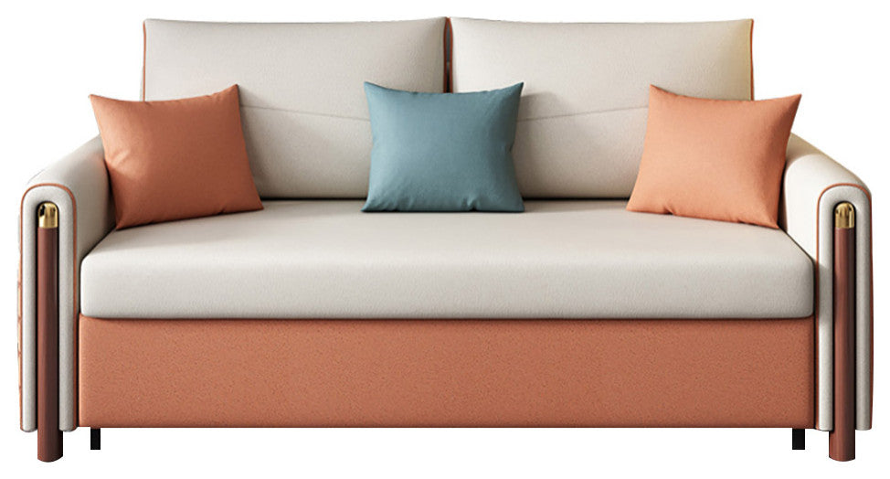 White & Orange Sleeper Sofa Convertible Sofa Leath-Aire Upholstery