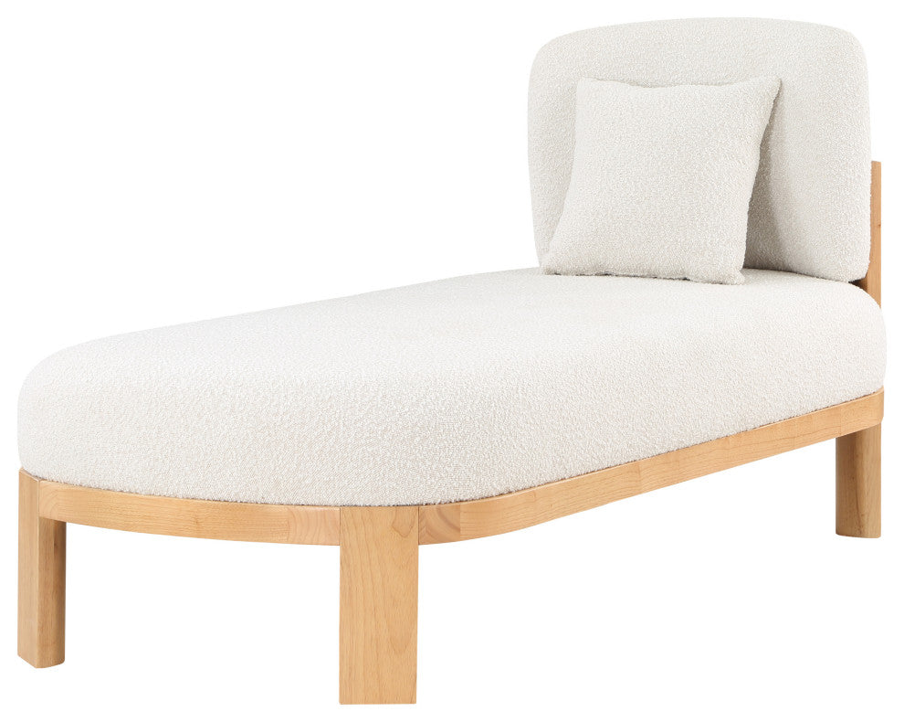 Maybourne Boucle Fabric Upholstered Chaise/Bench, Cream, Natural Finish