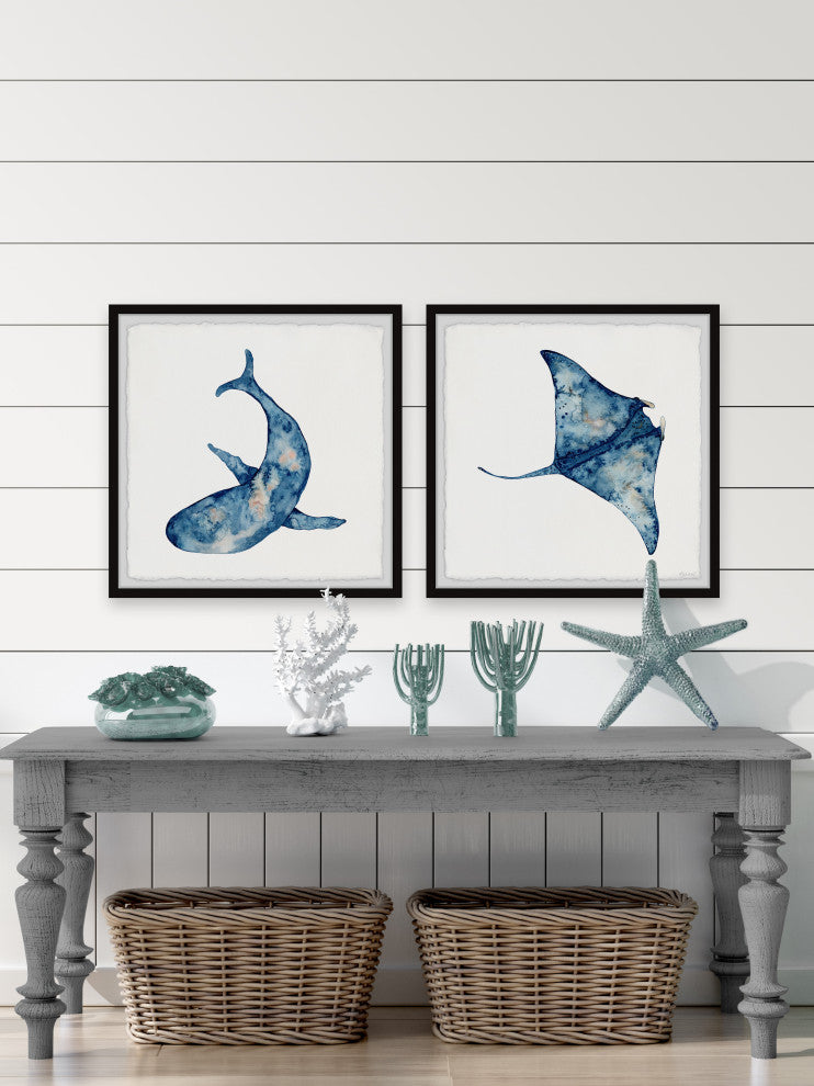 Shark and Stingray Diptych, 2-Piece Set, 32x32 Panels
