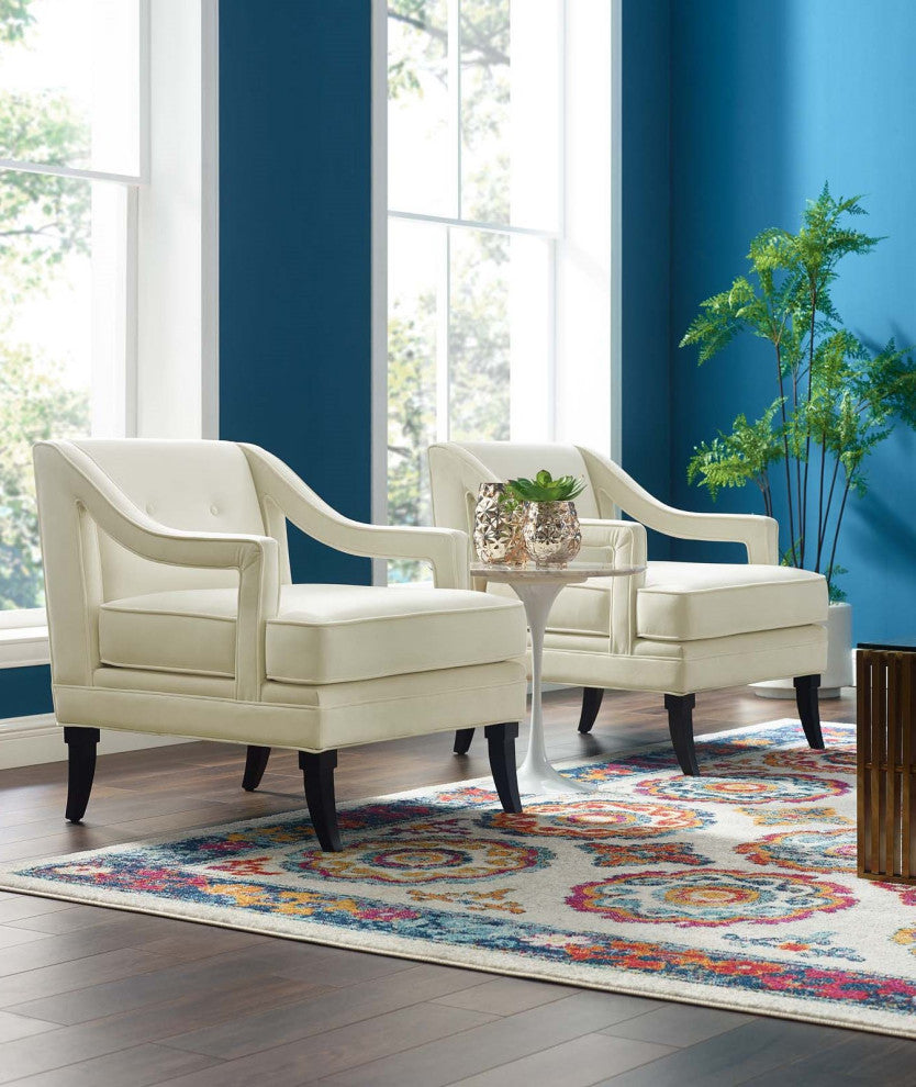 Armchair Accent Chair, Set of 2, Velvet, Ivory White, Modern, Lounge Hospitality