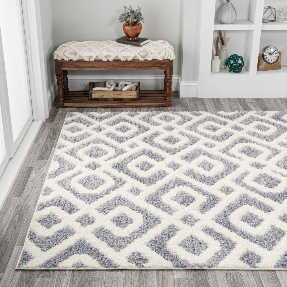 Astrid Retro Trellis High-Low Cream/Gray 4'x6' Area Rug