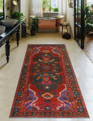 Fine Vintage Distressed Atif Red/Charcoal Runner, 4'0x9'1