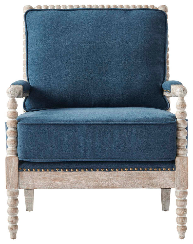 Armchair Accent Chair, Nailhead, Blue Navy Natural, Fabric, Modern, Hospitality