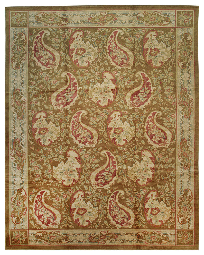 Beige Transitional Floral Spanish Style Area Rug