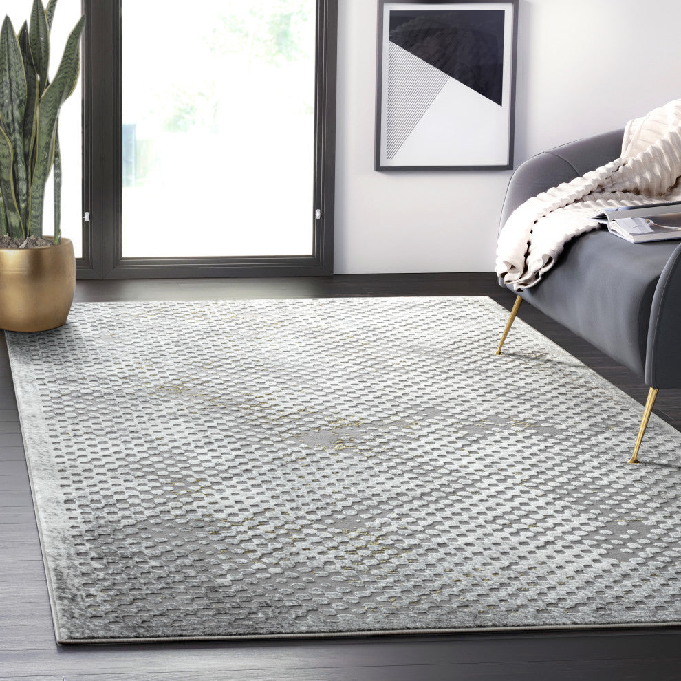 Abani Luna LUN110A Contemporary Grey Distressed Mesh Dot Area Rug