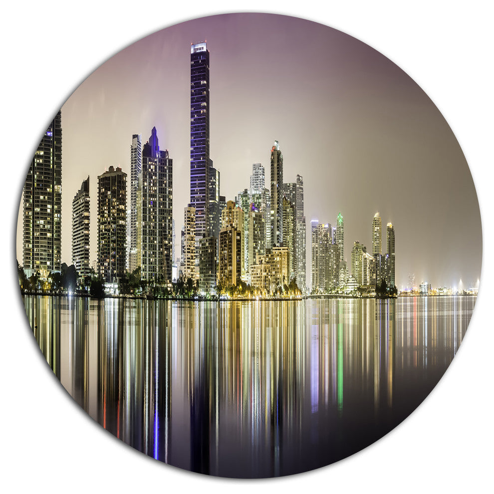 Miami Downtown Night Panorama, Cityscape Wall Round Wall Art, 36"