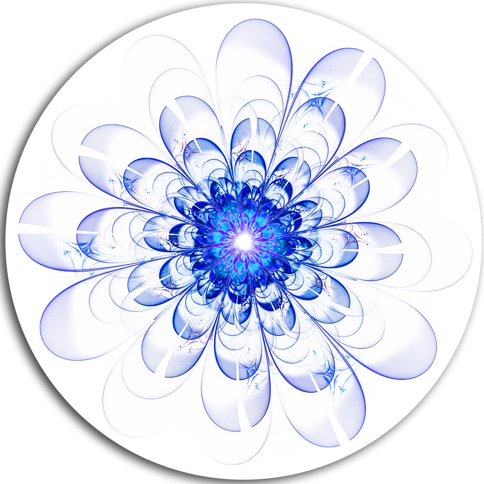 Blue Ideal Fractal Flower Design, Floral Round Metal Wall Art, 11"