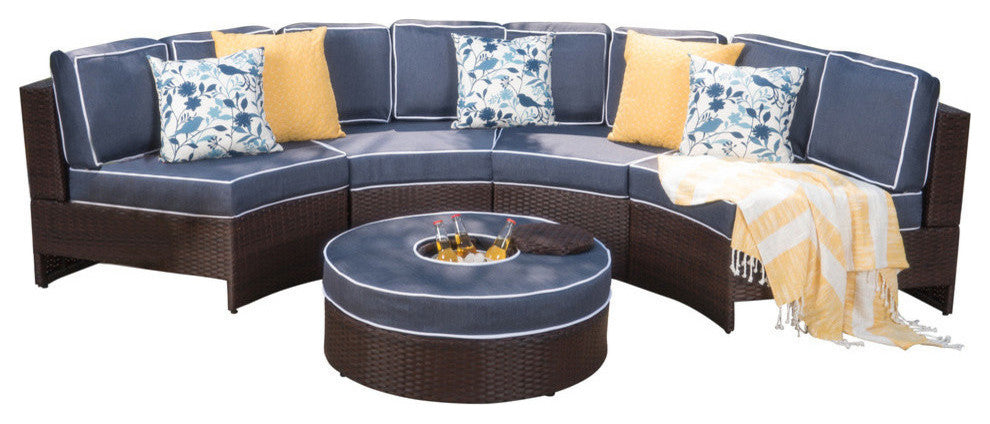 GDF Studio 5-Piece Riviera Ponza Patio Semicircular Sectional Cushions, Navy Blu