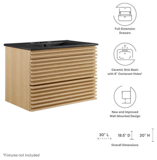 Render 30" Wall-Mount Bathroom Vanity, Oak Black