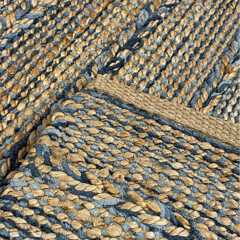 5" x 7" Blue and Tan Braided Stripe Area Rug
