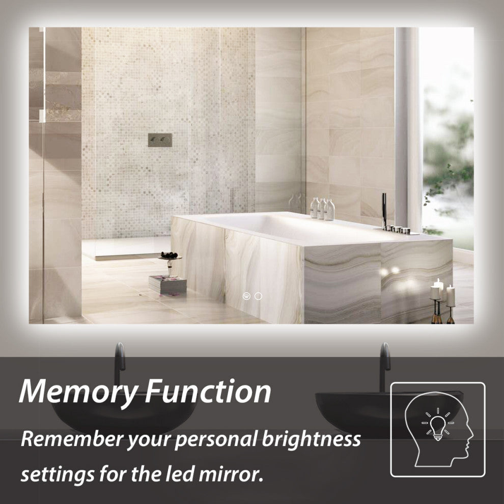 Backlit 3-Color LED Mirror for Bathroom, Anti-Fog Dimmable, 48x30