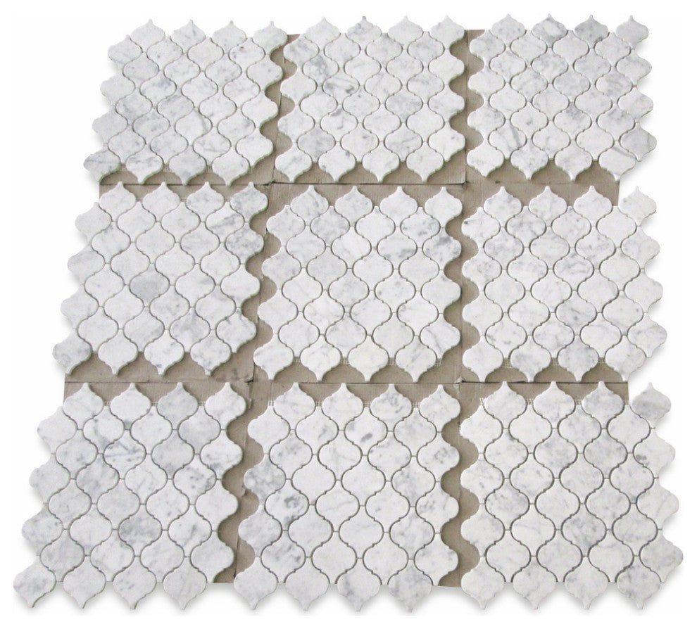 Carrara White Marble Arabesque Baroque Lantern Mosaic Tile Honed Medi, 1 sheet