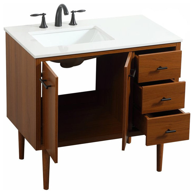 Home Living 22" Midcentury Modern Teak-Light Bathroom Vanity