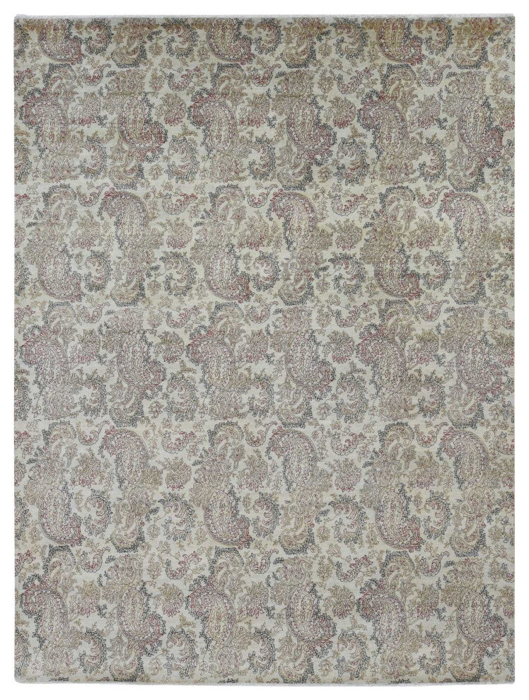 Agreeable Gray Agra with Paisley Design 100% Wool Hand Knotted Rug 9'1" x 12'3"