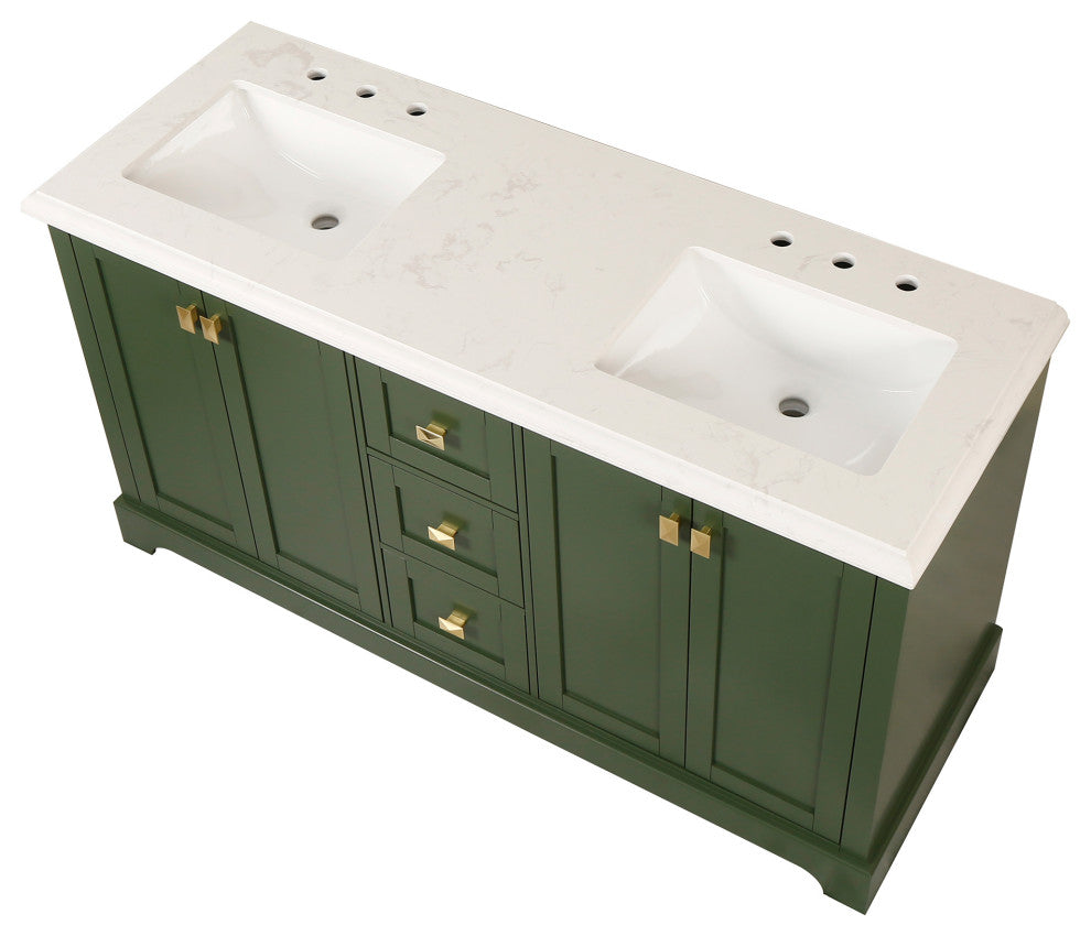 60/72" Plywood Freestanding Bath Vanity Set, Drawer and Ceramic Sink, Venetian Green, 60 Inch