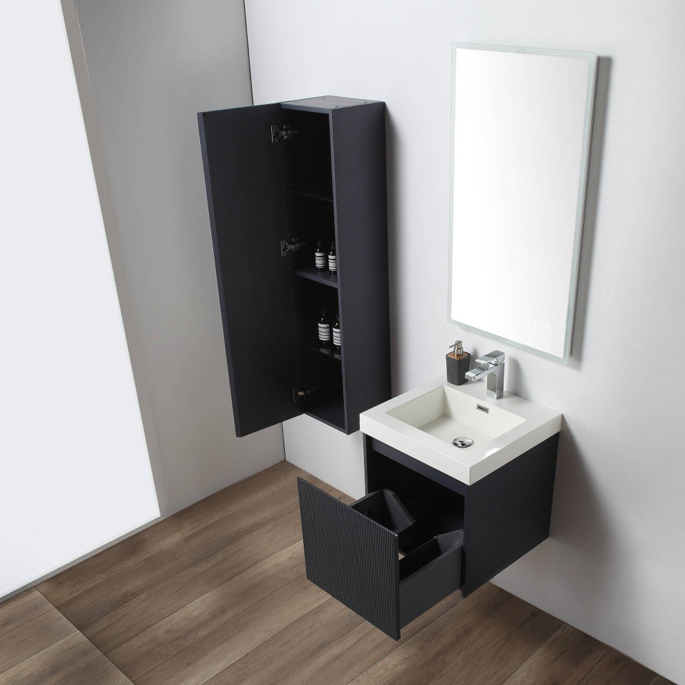 Floating Bathroom Vanity with Sink, Wall Mounted Vanity, Blue, 20" W/ Sink, Side Cabinet