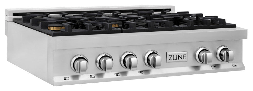 ZLINE 36" Porcelain Gas Stovetop With 6 Gas Brass Burners, RT-BR-36