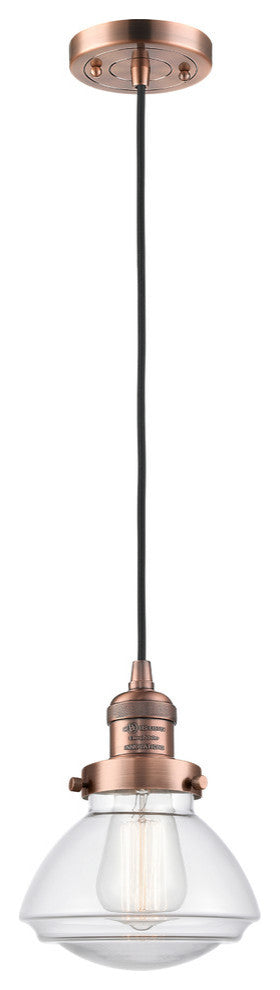 Olean 1-Light Mini Pendant, Antique Copper, Clear
