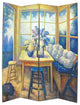 Benzara BM213509 4 Panel Room Divider with Den Interior Scene, Multicolor