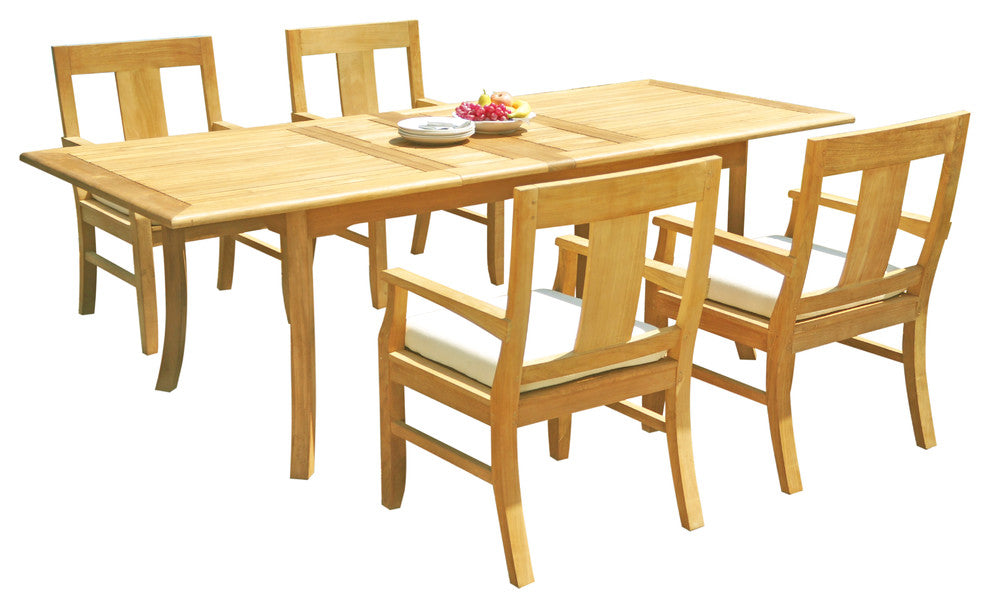 5-Piece Outdoor Teak Dining Set: 94" Rectangle Table and 4 Osbo Arm Chairs