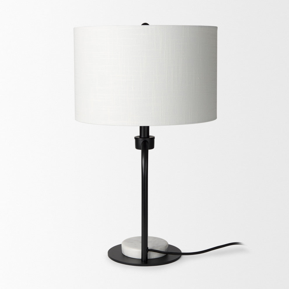 Sarah Arched Black Metal With Marble Cube and White Shade Table Lamp